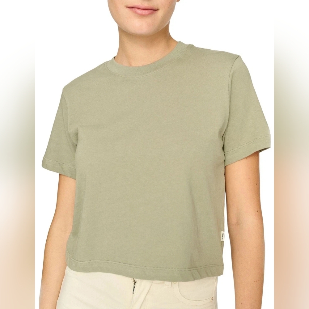 DL1961 Women's Essential Cotton Crop Tee MSRP $69 New with tags Light Olive - Picture 2 of 4